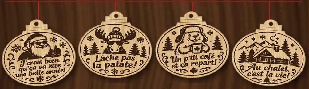 Motifs de boules de Noël gravées au laser